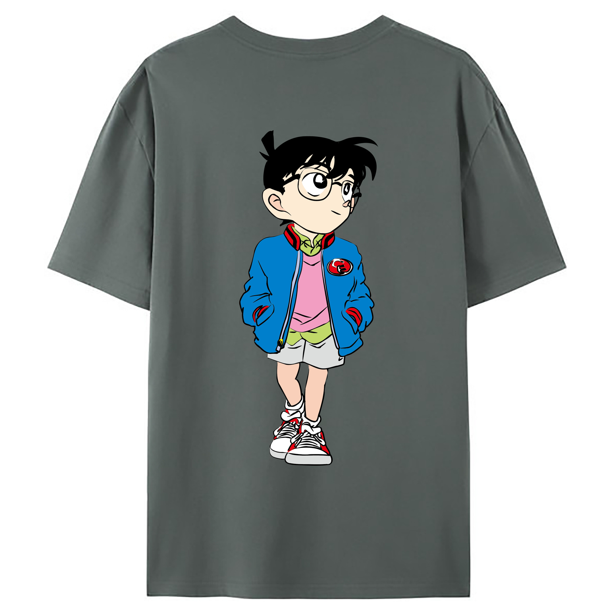 （画像用） 名探偵コナン 江戸川 コナン Detective Conan Conan Edogawa 綿100％ メンズ半袖Tシャツ（バックプリント） 通気性